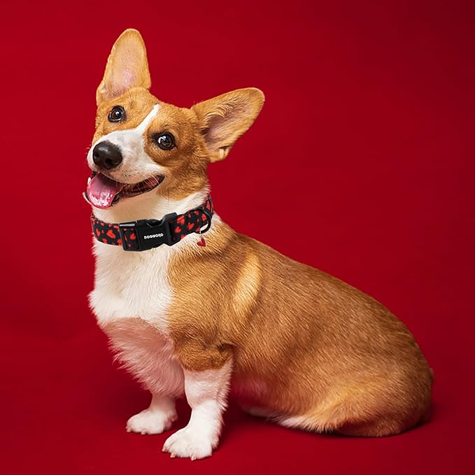 DOGWONG Red Heart Dog Collar Adjustable Soft Natural Fabric Girl Pet Dog Collar Cute Heart Valentine Puppy Necklace for Small Medium Large Dogs