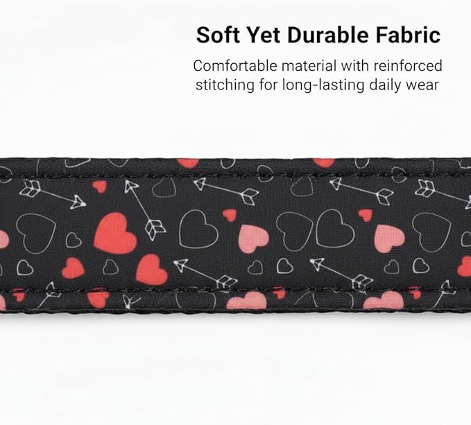 Valentines Dog Collar, Female Dog Collar Boy Collars with Red Heart Pattern and Charm, Cute Puppy Collar for Large Dogs