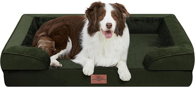 Comfort Expression Orthopedic Dog Bed for Large Dogs 36x27 Inch, Waterproof Egg Crate Foam Large Pet Bed with Removable Bolsters, Dog Couch with Washable Cover & Non-Slip Bottom, Olive Green