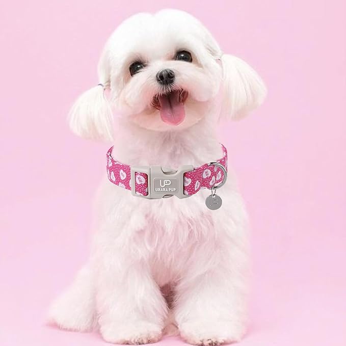 UP URARA PUP Valentine’s Day Dog Collar, Pink Heart Dog Collar with Quick Release, Valentine’s Day Gift Pet Collar for Puppy Girl Boy Dog, Wedding Dog Collar