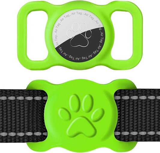 Dynmeow Dog Cat Collar Holder Compatible with Airtag, Anti-Lost Silcione Holder for 3/4-1" inch Wide Collar, Green, M(1 Pack)