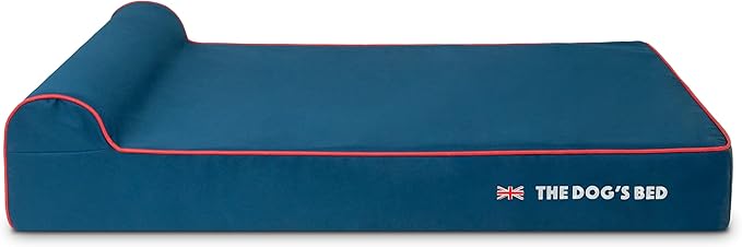 The Dog’s Bed Orthopedic Headrest Dog Bed XL Blue Oxford with Red Trim UK Flag Dog Bed, Memory Foam, Hip & Elbow Dysplasia, Post Surgery, Waterproof Washable Cover, Veterinary Approved