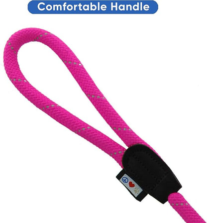 Pawtitas Double Leash for Two Dogs Great for Walking & Training Comfortable Shock Absorbing Reflective Pet Rope Leash for 2 Dogs 6ft - Medium/Large - Pink
