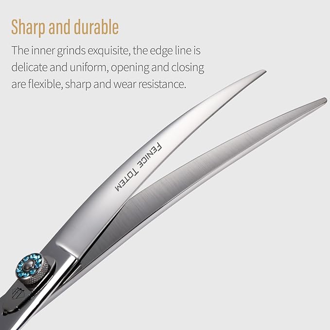 Professional Pet Grooming Curved Scissors, JP440C Alloy Steel, Blue Ergonomic Handle, Sharp and Durable for Dog Grooming (7.5")