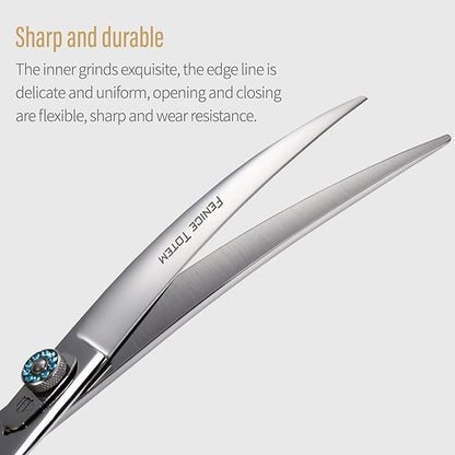Professional Pet Grooming Curved Scissors, JP440C Alloy Steel, Blue Ergonomic Handle, Sharp and Durable for Dog Grooming (7.5")