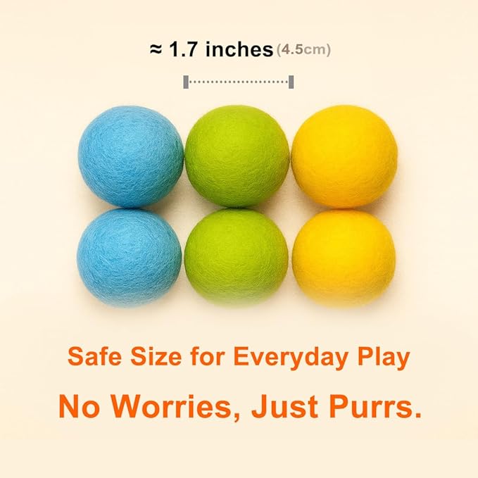 Hi Purr 100% Wool Felt Cat Toy Balls – 6-Pack, 3 Colors – Natural, Durable & Safe Size for Indoor Cats