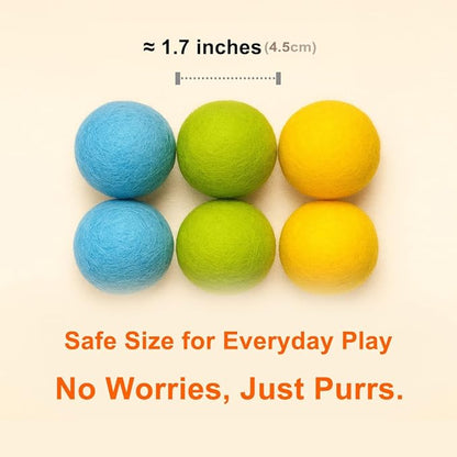 Hi Purr 100% Wool Felt Cat Toy Balls – 6-Pack, 3 Colors – Natural, Durable & Safe Size for Indoor Cats