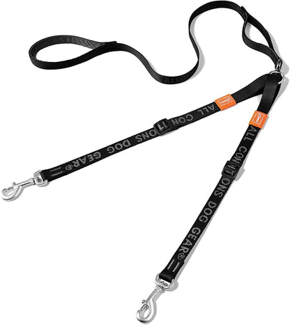HOWGO Double Dog Leash, No Tangle 360° Swivel, Adjustable Two Padded Handles, Double Clip Dog Leash Coupler Splitter for 0~50 lbs Small and Medium Breeds (Black, 2/3'' x 4.8 FT, Ultralight)