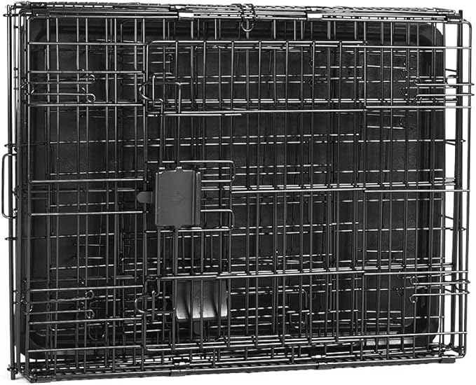 Amazon Basics - Durable,Foldable Metal Wire Dog Crate with Tray, Double Door, Divider, 24 x 18 x 20 in, Black