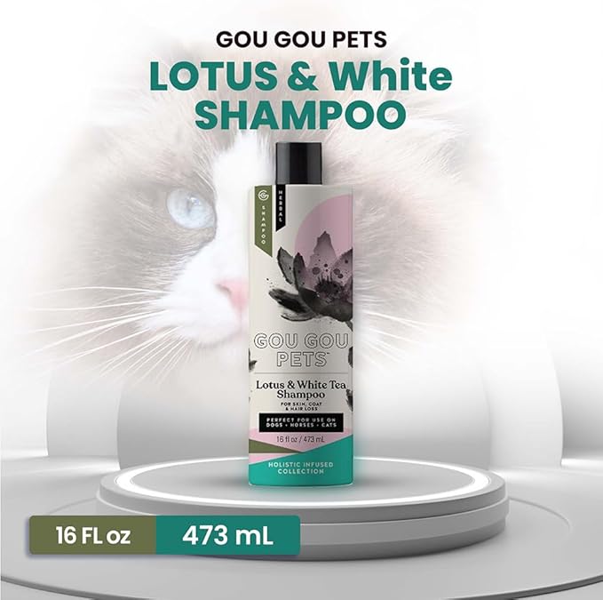 Gou Gou Pets Holistic Natural Derived Lotus and White Tea Pet Shampoo: Veterinarian Recommended - Remove Dirt, Cleanse and Restore Your Dog, Cat or Horse Coat - Made in USA - 16 oz