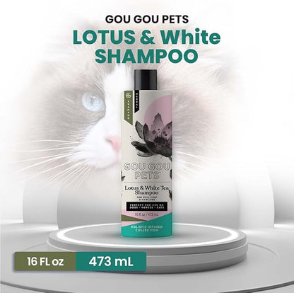 Gou Gou Pets Holistic Natural Derived Lotus and White Tea Pet Shampoo: Veterinarian Recommended - Remove Dirt, Cleanse and Restore Your Dog, Cat or Horse Coat - Made in USA - 16 oz