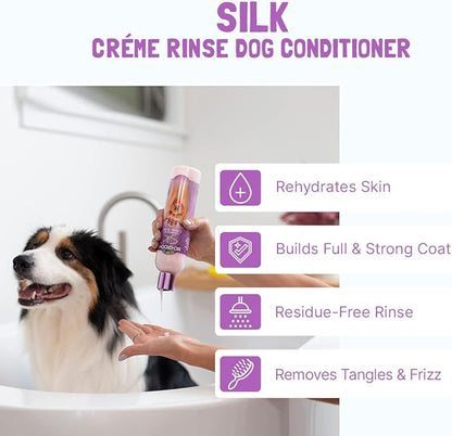 Bio-Groom Dog Shampoo and Conditioner Set - Tearless Shampoo for Dogs, Puppies & Cats, Moisturizing Conditioner for Dry Skin - Silk Conditioning Creme Rinse & Tear Free Shampoo, 12 Fl Oz Each (1 Set)