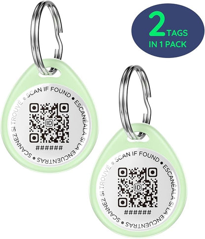 QR Code Dog Tag and Cat Tag, Scan to Reunite Faster, Waterproof and Durable, Lightweight and Quiet, Updatable Contact Info, Glow-in-The-Dark Green, 2 Tags in 1 Pack