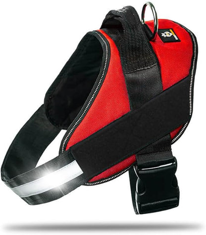 DOGGYKINGDOM Non Pull Dog Harness with Patch Panels and Handle, Adjustable, Reflective, No Choke, Heavy Duty Easy On Service Dog Vest Harnesses for Medium Large Small Sized Dogs - Red, S