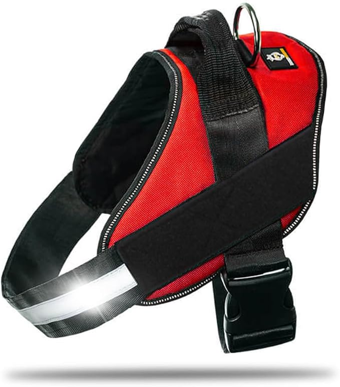DOGGYKINGDOM Non Pull Dog Harness with Patch Panels and Handle, Adjustable, Reflective, No Choke, Heavy Duty Easy On Service Dog Vest Harnesses for Medium Large Small Sized Dogs - Red, 2XL