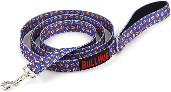 BULLHUG 6 FT Bulldog Leash with Padded Handle. Perfect for Bulldogs, French Bulldogs, Pugs & All Breeds. Leashes for Walking, Training Lead for Bulldogs (Burger)