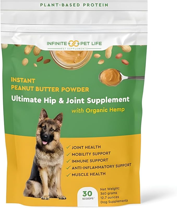 Infinite Pet Life Joint and Hip Supplements for Dogs Instant Peanut Butter Powder | 12.7 oz | Promotes Joint Health, Mobility, & Muscle Health