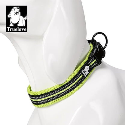 Truelove Dog Collar Reflective Premium Duraflex Buckle,High Grade Nylon Webbing No Choke Basic Collars TLC5011(Neon Yellow,S)