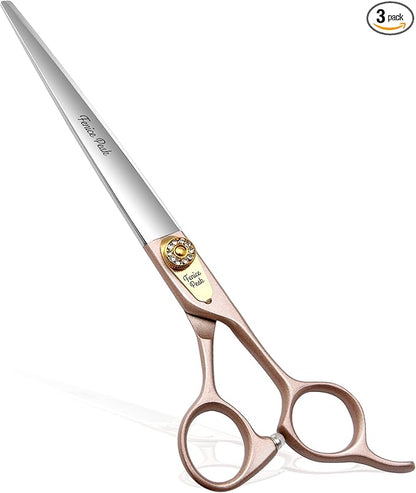 Fenice Peak 7'' Dog Straight Scissors for Grooming 440C Stainless Steel Rose Gold Professional Pet Trimming Scissors Sharp Blades Cutting for Dogs and Cats Shears
