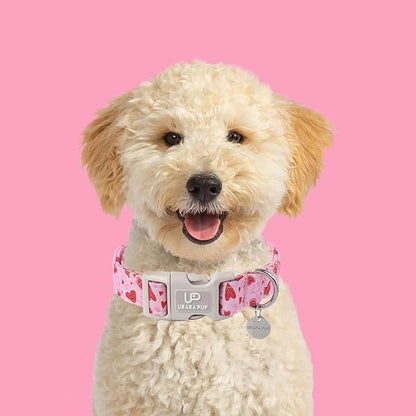 UP URARA PUP Valentine’s Day Dog Collar, Pink Heart Dog Collar with Quick Release, Valentine’s Day Gift Pet Collar for Puppy Girl Boy Dogs, Wedding Dog Collar