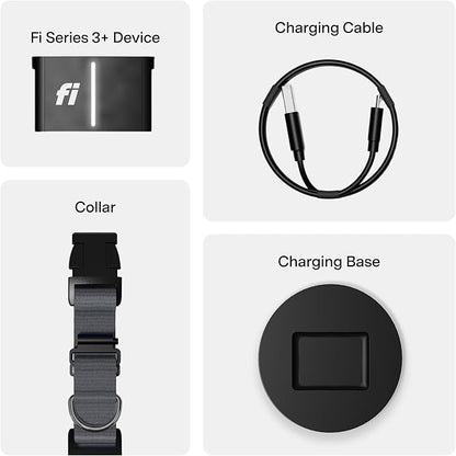New Fi Series 3+ Smart Dog Tracker Collar [6 Month Membership Included] GPS Tracker for Dogs with Health & Behavior Monitoring, Escape Alerts, Waterproof, LED, Apple Watch Compatible (Gray, Large)