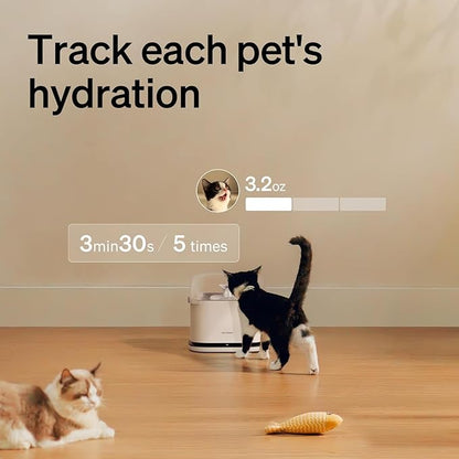 PETLIBRO Cats Water Fountain for Multi Cats, Cat Fountain with RFID Recognition Each Pet, 3L/101oz Pump-Free Cat Water Fountain Stainless Steel Tray, 2.4G Wi-Fi APP Pet Water Fountain x2 Collar Tags