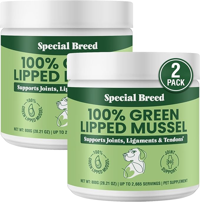 Green Lipped Mussel Powder for Dogs & Cats - 100% New Zealand Green Lipped Mussels - Natural Hip & Joint Supplement for Joints, Tendons, Ligaments, Muscles - 800 Grams (Pack of 2)