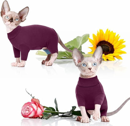 ROZKITCH Hairless Cat Sweater, Breathable Soft Jumpers for Sphynx Only, Coat with Four Legs, Warm Sweater T-Shirt Cat Pajamas Jumpsuit Vest Cornish Rex, Devon Rex, Peterbald Purple S