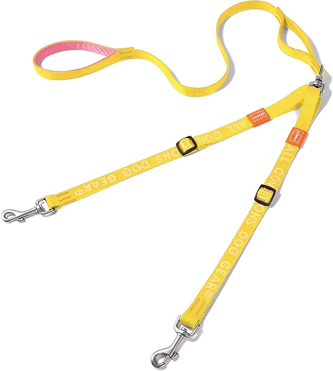 HOWGO Double Dog Leash, No Tangle 360° Swivel, Adjustable Two Padded Handles, Double Clip Dog Leash Coupler Splitter for 30~150 lbs Large and Medium Breeds (Yellow, 4/5'' x 4.8 FT, Std)