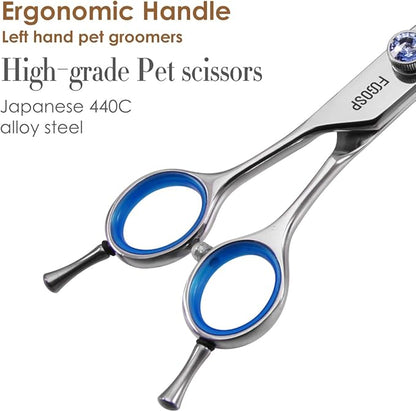 Left Handed Curved Dog Grooming Scissors 7.5 inch Professional Curved Shears Grooming for Poodle Large Dogs Pet 30 Degree Japanese 440C Super Sharp (7.5 curved)
