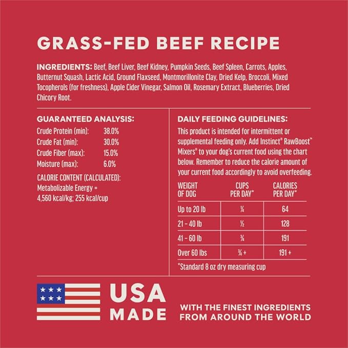 Instinct Raw Boost Mixers, Freeze Dried Dog Food Topper, Grain Free Recipe - All Natural Beef, 6 oz. Bag