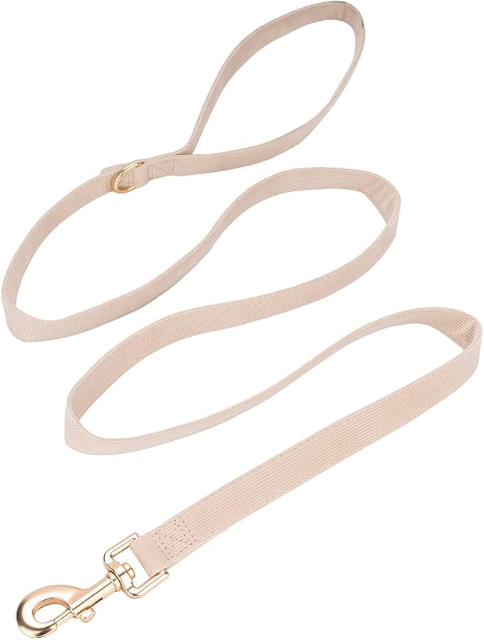 Ewinoom Soft Corduroy Dog Collar and Leash Set Adjustable Durable Wedding Dog Collars with Metal Buckle and Lead for Small Dogs,Beige
