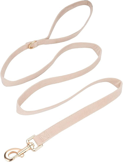 Ewinoom Soft Corduroy Dog Collar and Leash Set Adjustable Durable Wedding Dog Collars with Metal Buckle and Lead for Small Dogs,Beige