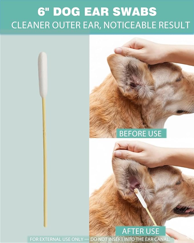 Dog Ear Swabs Bulk Pack, 800 Count – 6 Inch Bamboo Cotton Buds Refill for Professional Grooming & Multi-Pet Homes – Large Absorbent Tips for Deep Cleaning (16 Resealable Packs)