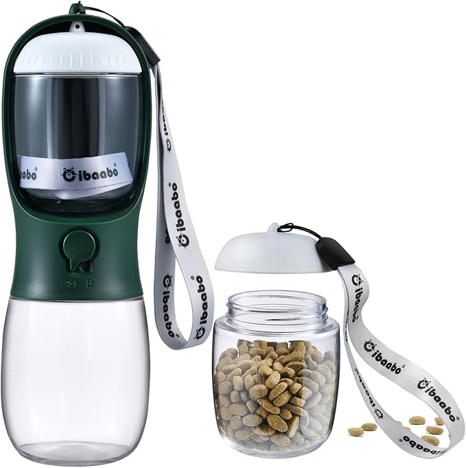 Cibaabo Dog Water Bottle with Food Container, Travel Puppy Water Bowl, Portable Pet Dispenser, Dog Stuff Accessories Items, Puppy Essentials Necessities for Yorkie Chihuahua Cat Walking and Hiking