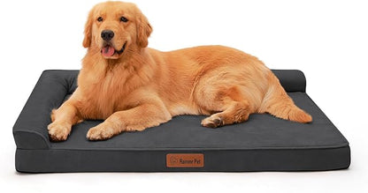 Rainmr Orthopedic Dog Bed for Large Dogs, 44"x32"x6" Memory Foam Pet Bed with Washable Microsuede Cover, TPU Waterproof Liner & Nonskid Bottom, for Indoor, Outdoor, Crate ＆ Car Use, Dark Grey