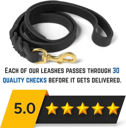 Leather Short Dog Leash 15 Inch - Short Dog Traffic Lead for Large Dogs Training and Walking - Braided Leather Tab for Large Dogs - Full Grain Heavy Duty. (Black, 2 FT)