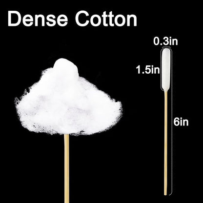 Egaageoi 100 Pcs 6-Inch Long Cotton Swabs with Sturdy Bamboo Handle - Extended Reach Applicators for Dog Ear Cleaning & Pet Care - Single Tip Swabs for Gun Cleaning, Electronics Detailing & Wound Care