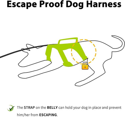 Huntboo Escape Proof Dog Harness, Escape Artist Harness, Reflective Dog Harness with Handle, Durable,Adjustable Vest for Small Medium Large Dogs Walking, Training, and Running Gear(Green,M)