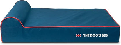 The Dog’s Bed Orthopedic Headrest Dog Bed Large Blue Oxford with Red Trim UK Flag Dog Bed, Memory Foam, Hip & Elbow Dysplasia, Post Surgery, Waterproof Washable Cover, Veterinary Approved