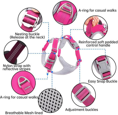 Paawpal Adjustable Dog Harness - No Pull, Reflective, Soft Padded for Small, Medium, Large Dogs - Includes Leash Pink M
