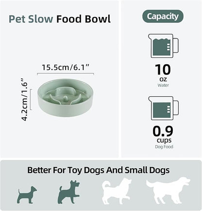 Ceramic 0.9 Cup Dog Bowl Slow Feeder for Small Dog, 6.1inch Pet Slow Feeder, Stop Bloat, Preventing Choking(Single Bowl-Light Green)