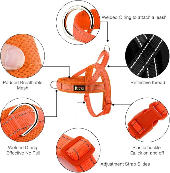 Plutus Pet No Pull Dog Harness with Breathable Mesh Padded, Adjustable Reflective Escape Proof Dog Harness, Quick Fit Dog Vest Harness for Small Medium Large Dogs(M, Orange)