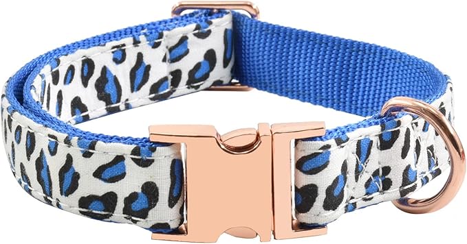 Metal Buckle Dog Collar, Durable Adjustable Dog Collar Soft for Small Medium Large Dogs (S(10-14in), Blue Leopard)