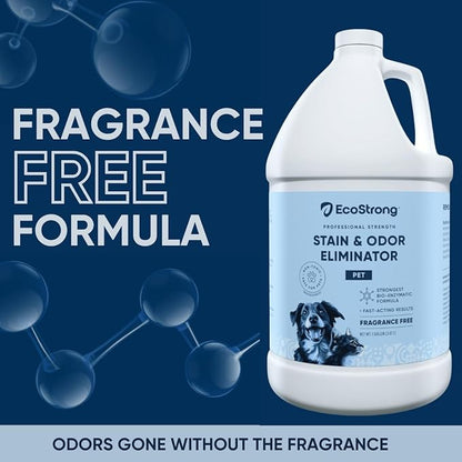 Eco Strong Pet Stain and Odor Remover - Cat Urine Enzyme Cleaner, Urine Destroyer for Dogs, Pet Urine Enzyme Cleaner [All New Fragrance Free] - 128oz