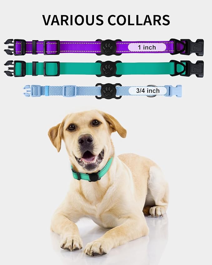 Dynmeow Dog Cat Collar Holder Compatible with Airtag, Anti-Lost Silcione Holder for 3/4-1" inch Wide Collar, Black, M(1 Pack)