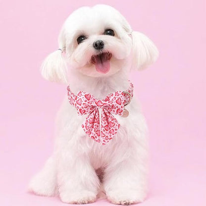 UP URARA PUP Valentine’s Day Dog Collar with Bow Tie, Pink Heart Bowtie Collar with Metal Buckle, Valentine’s Day Gift Pet Collar for Puppy Girl Boy Dog or Cat, Wedding Dog Collar, M, Neck 13.5-22in