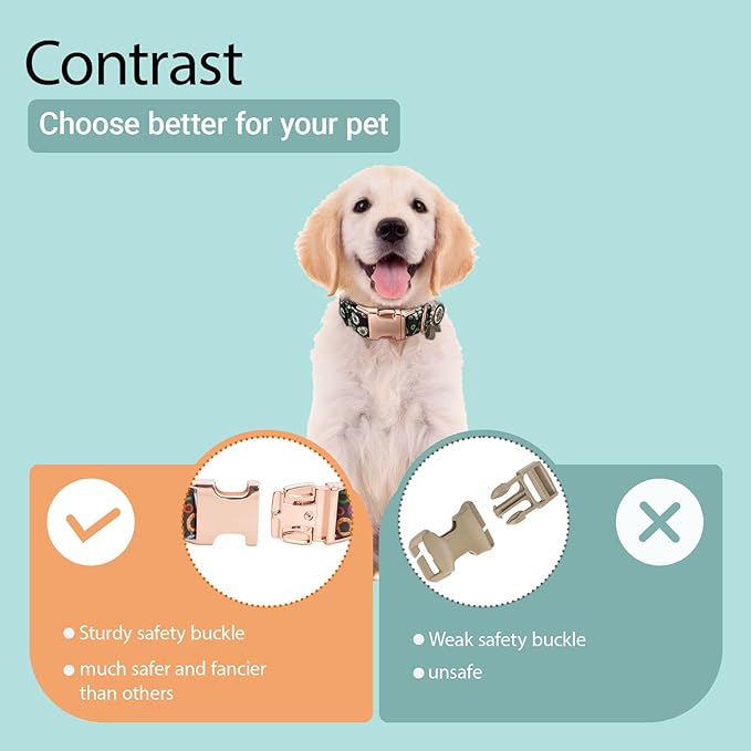 Metal Buckle Dog Collar with Dedals, 3-Size Comfortable Adjustable Cotton Dog Collar for Small, Medium, Large Male Female Dogs (Circle, L(15-23in))