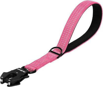 PetBonus Heavy Duty Short Dog Leash, 12 Inch Nylon Traffic Leash with Quick Release Clip, Comfortable Padded Handle, Reflective Training Lead for Medium Large Dogs (Pink, 12")