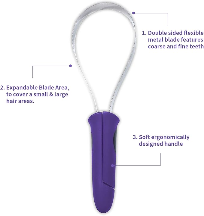 Dual-Sided Shedding Blade with Stainless Steel Blade De-Shedding Tool for All Dog Coat Types- Soft Touch Grip (PURPLE)